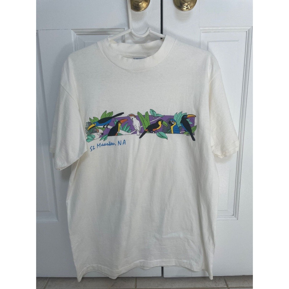 Vintage 90s St Maarten NA T Shirt Men's‎ Size Single Stitch White Made in USA